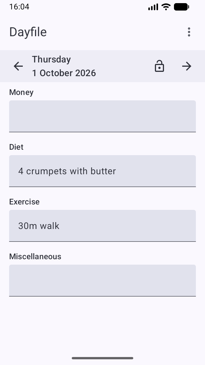 Main screen showing sample categories and entries