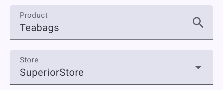 Product and Store fields on the app's main screen