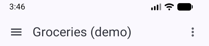 Top bar of the app's main screen showing the hamburger menu, current collection and three dots menu